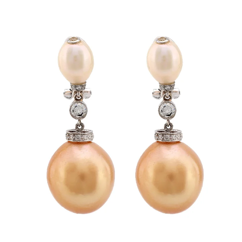 Serpentine earrings-Modern French Pearl Diamond 18K White Gold Earrings