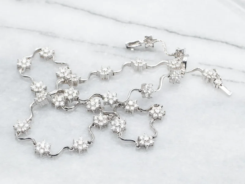 Linked knot necklaces-Swirling Diamond Flower Link Necklace