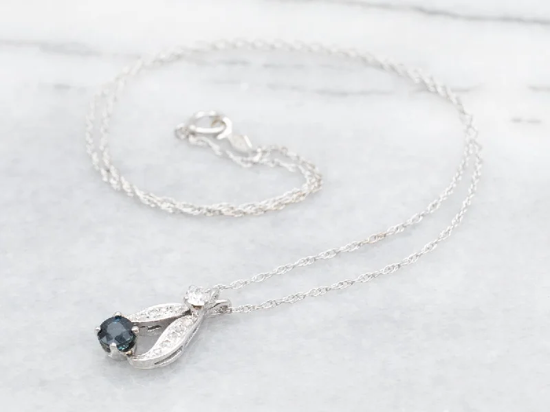 Stream pattern necklaces-Retro Sapphire and Diamond Drop Necklace