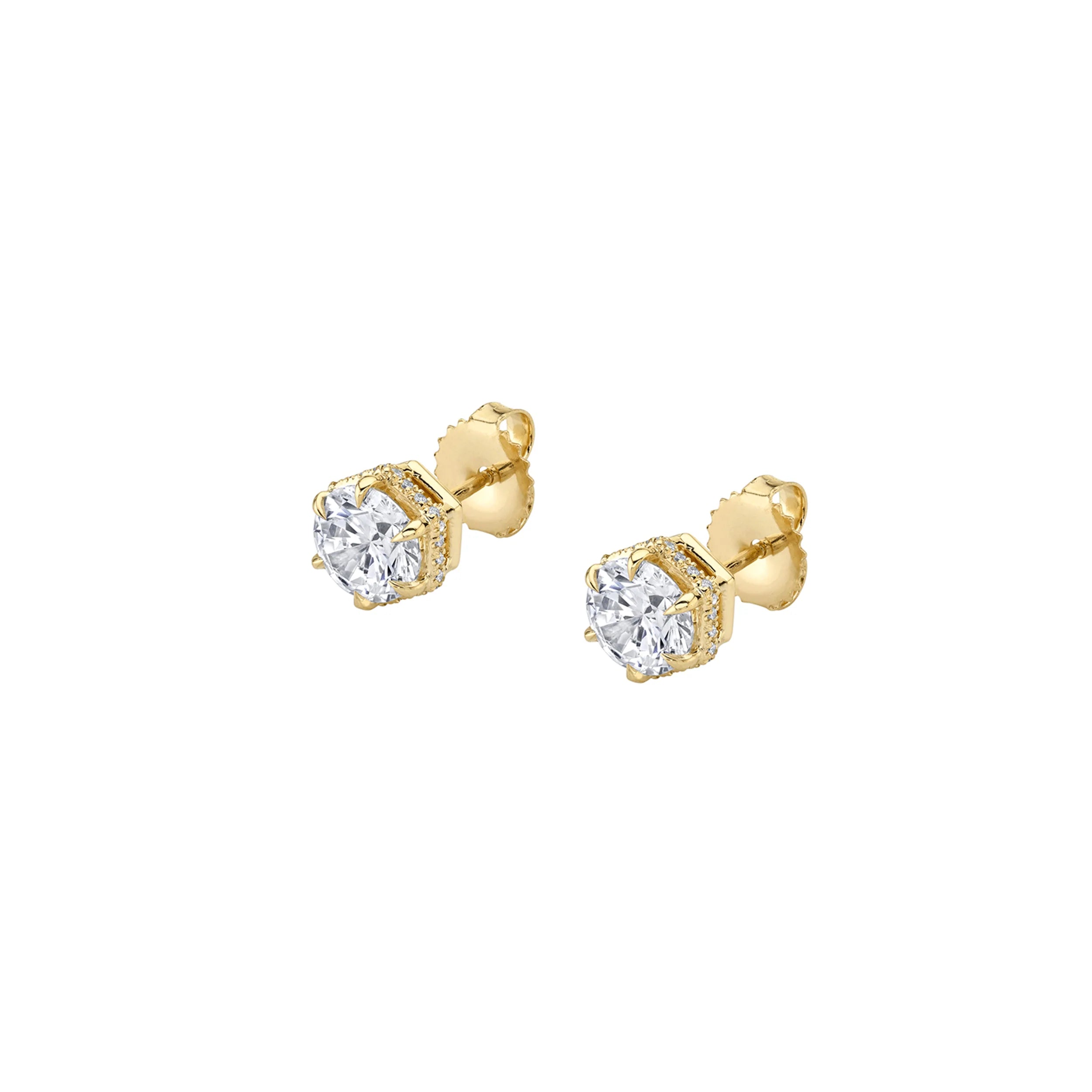 Fine bar earrings-Hex Hidden Halo Solitaire Studs