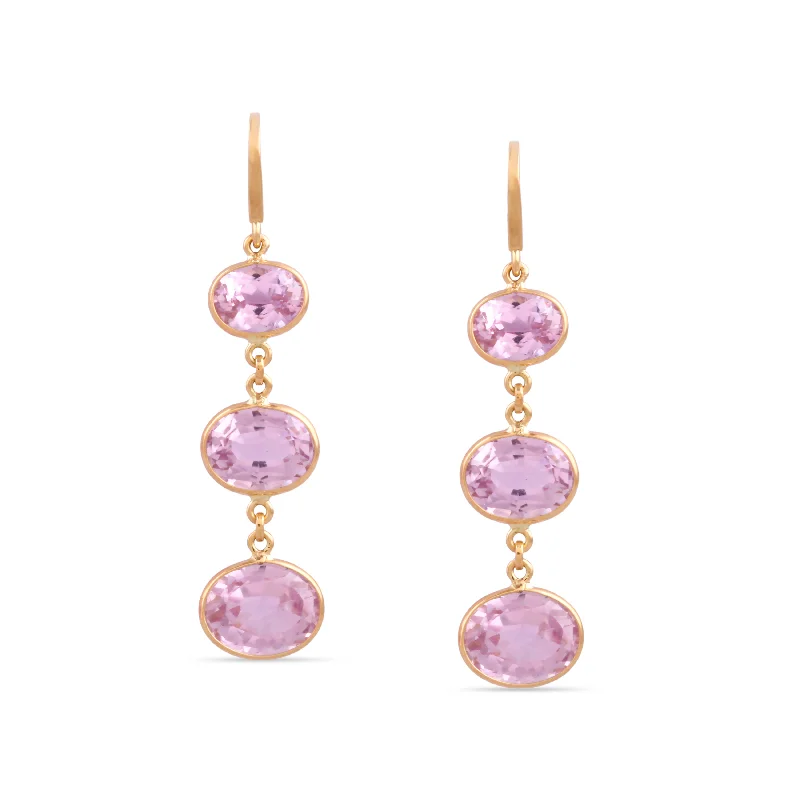 Heavy hoop earrings-Kunzite Oval Earring In 18K Yellow Gold