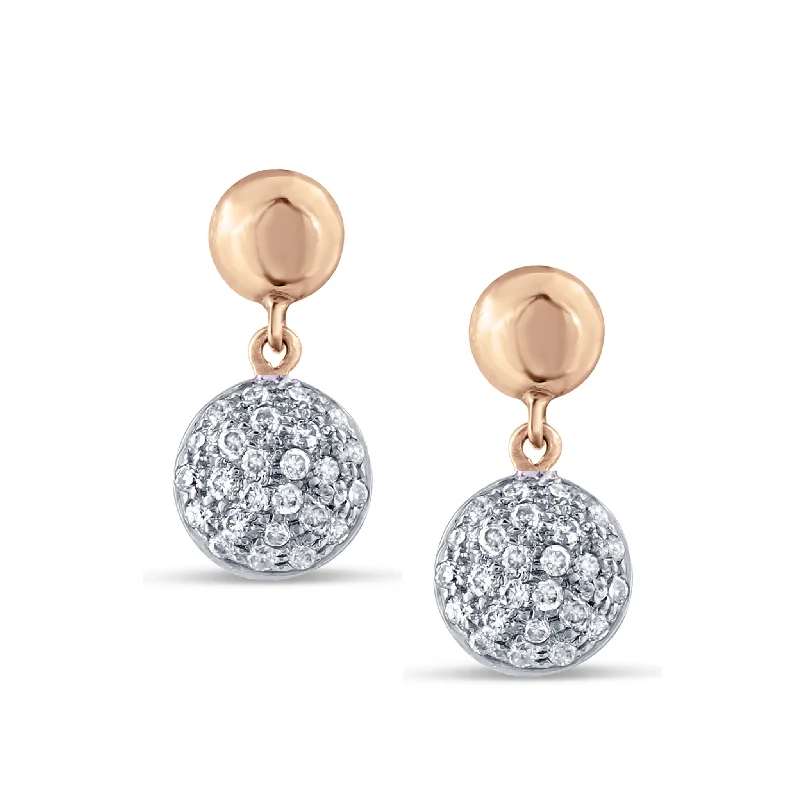 Braided strand earrings-Lente 2 Tier Earring With Pave Diamond In 18K Rose Gold