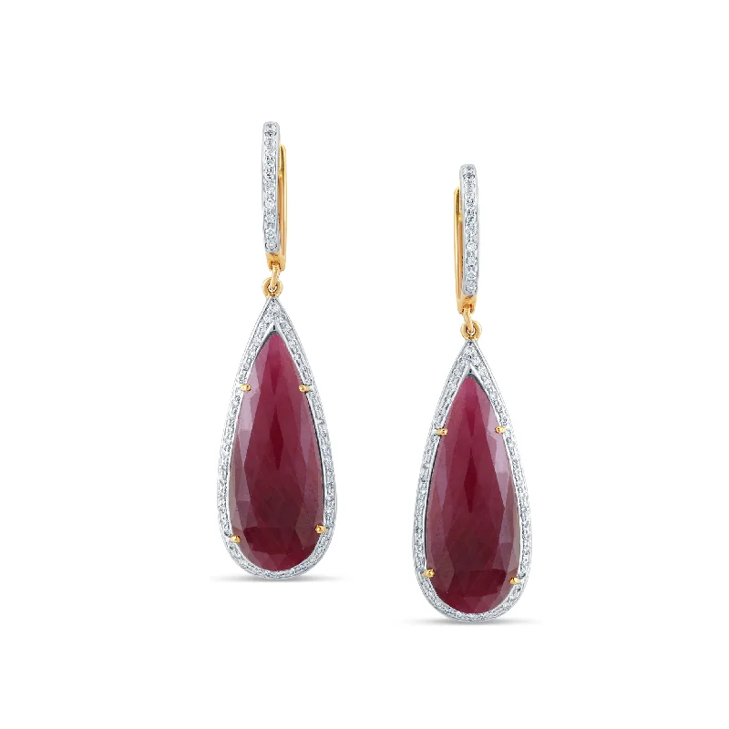 Graceful design earrings-Ruby & Diamond Earring In 18K Yellow Gold