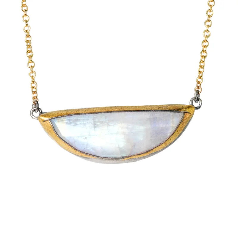 Straw weave necklaces-Rainbow Moonstone Half Moon Necklace