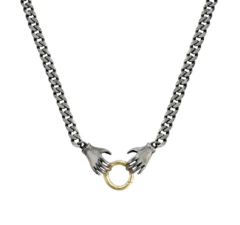 Twist knot necklaces-Double Hand Charm Holder Necklace