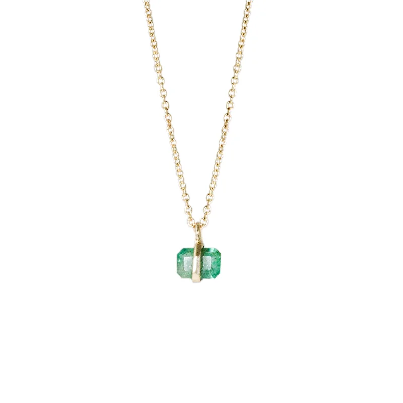 Overhand knot necklaces-Bezel Wrapped Emerald Necklace