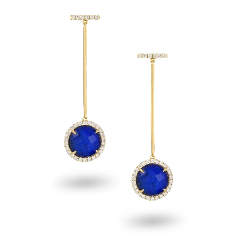 Flat medallion earrings-Diamond & Blue Lapis Drop Earrings