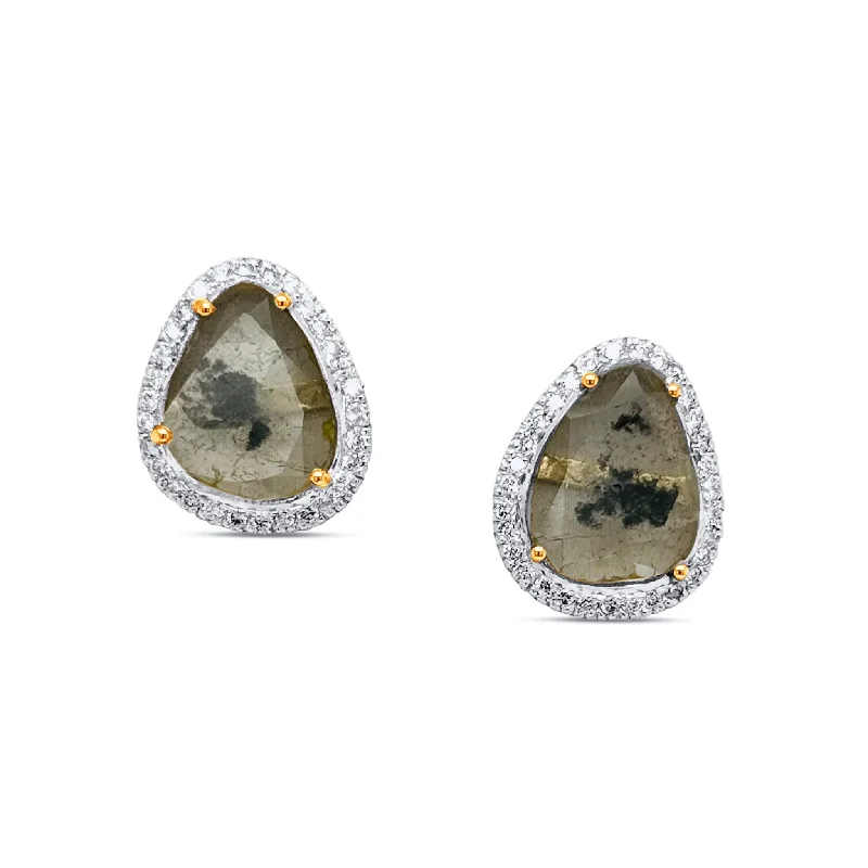 Fine rose earrings-Diamond & Diamond Slice Stud Earring In 18K Yellow Gold