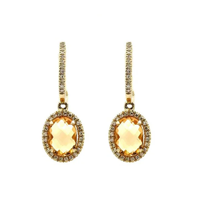 Bold hoop earrings-Mountz Collection Citrine and Diamond Drop Earrings in 14K Yellow Gold