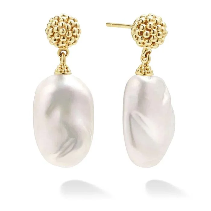 Thin threader earrings-LAGOS Baroque Pearl Drop Earrings in 18K Yellow Gold