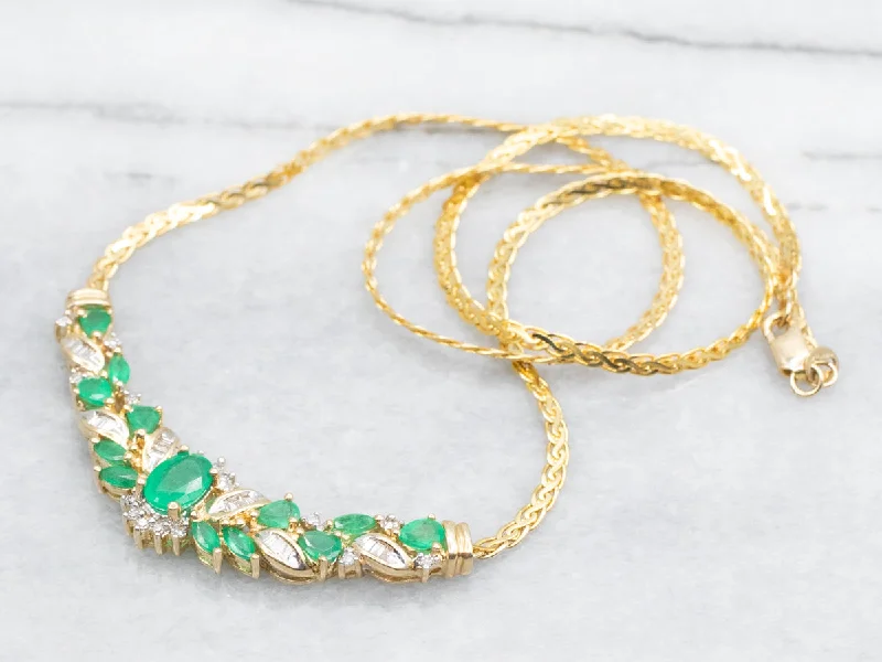 Woven cord necklaces-Italian Gold Emerald and Diamond Necklace