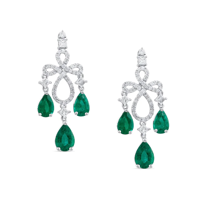 South Sea pearl earrings-Emerald P/S & Diamond Earring In 18K White Gold