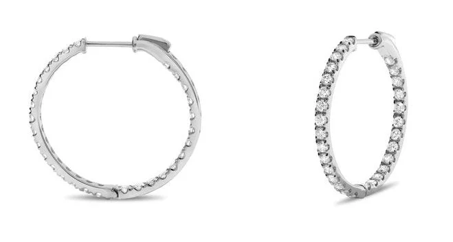 Thick hoop earrings-14 Karat Yellow Gold Instide Out Diamond Hoop Earrings