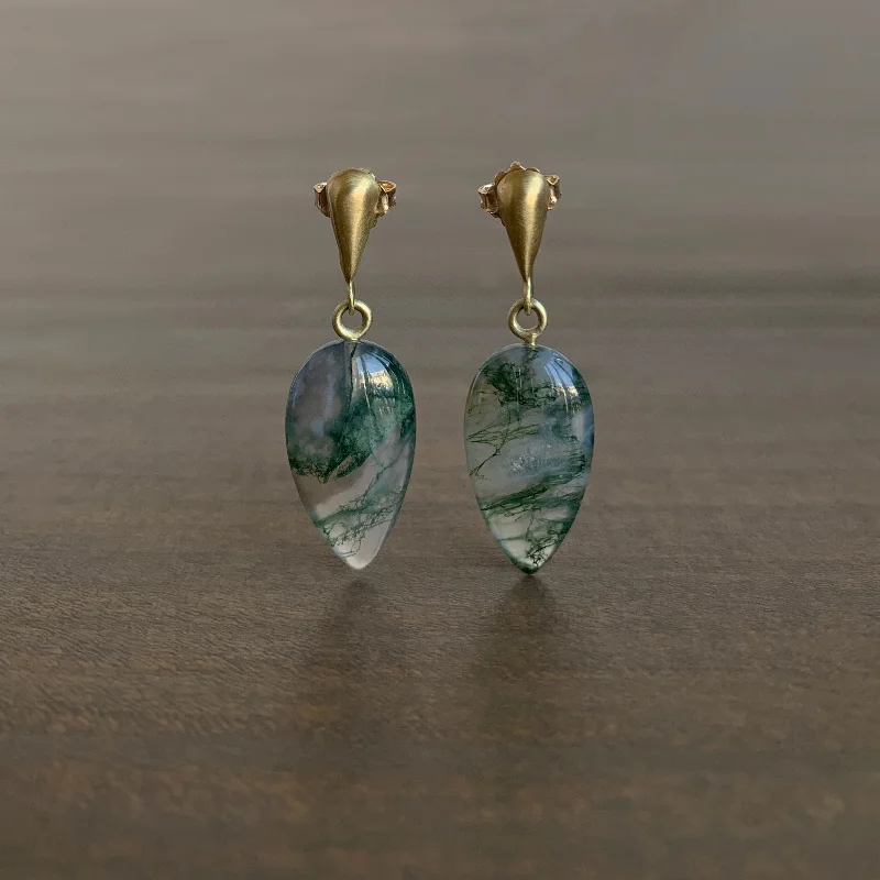 Lustrous druzy earrings-Moss Agate Lacryma Earrings