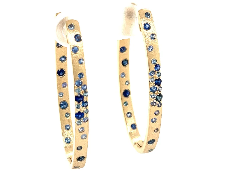 Dual-face earrings-Sapphire Oval Hoop Earrings