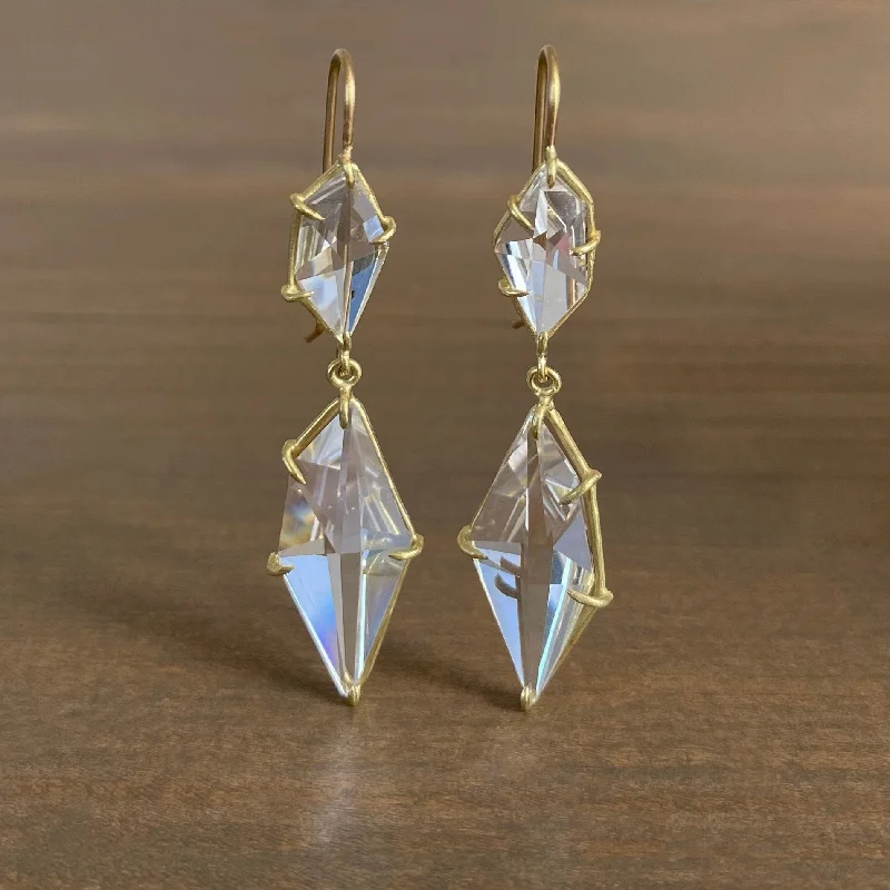 Cosmic themed earrings-Geometric White Topaz Double Drop Earrings