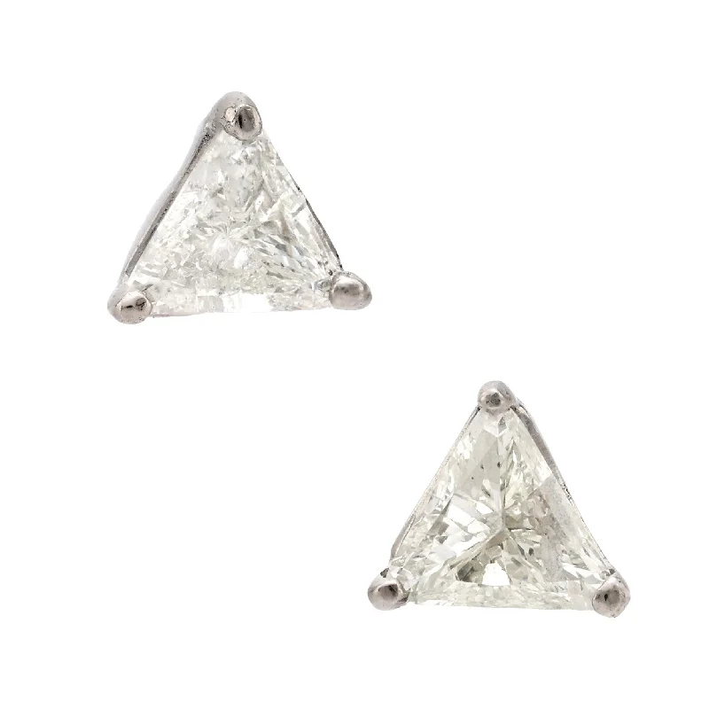 Fine wire earrings-Modern 1.10 carat total diamond weight 18k white gold triangle stud earrings