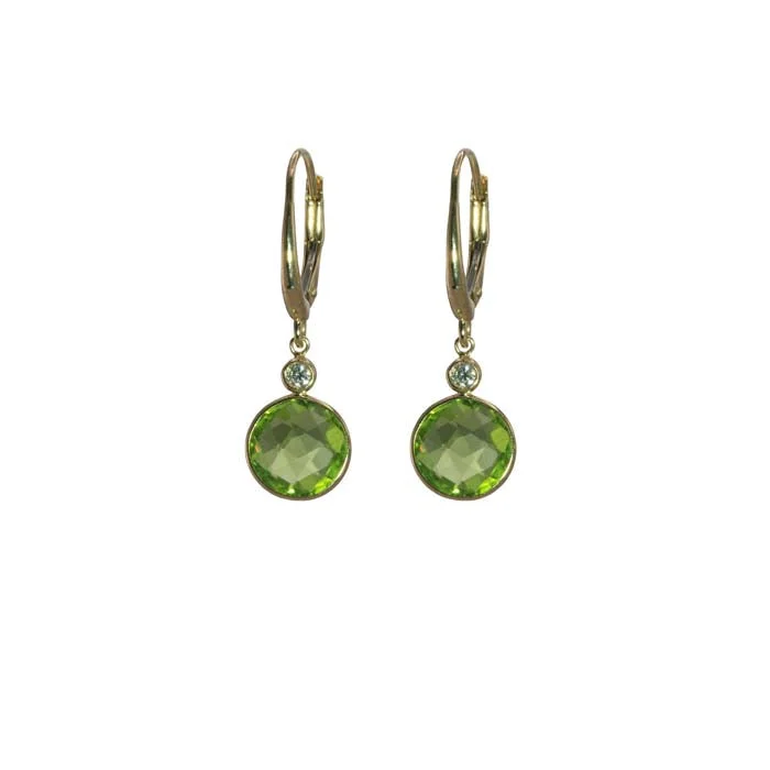 Polished gloss earrings-Mountz Collection Round Drop Peridot Earrings with Diamond Detail in 14K Yellow Gold