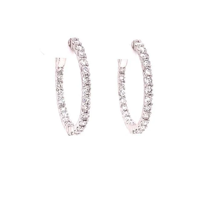 Bead cluster earrings-Mountz Collection 1.93TW Inside/Outside Round Diamond Hoop Earrings in 14K White Gold