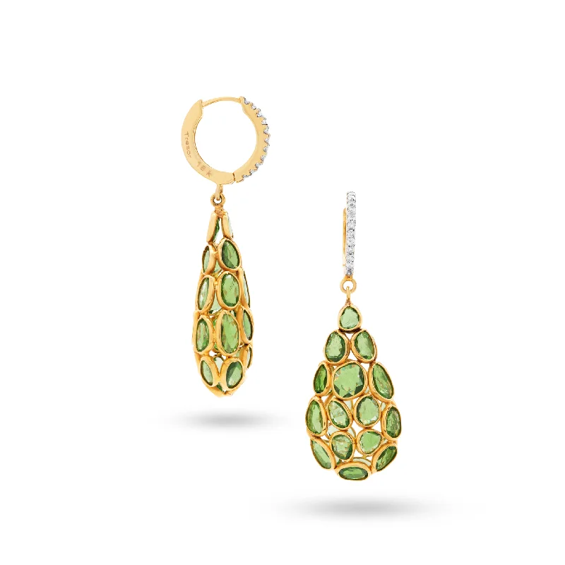 Light hoop earrings-Tsavorite & Diamond Earring In 18K  Yellow Gold