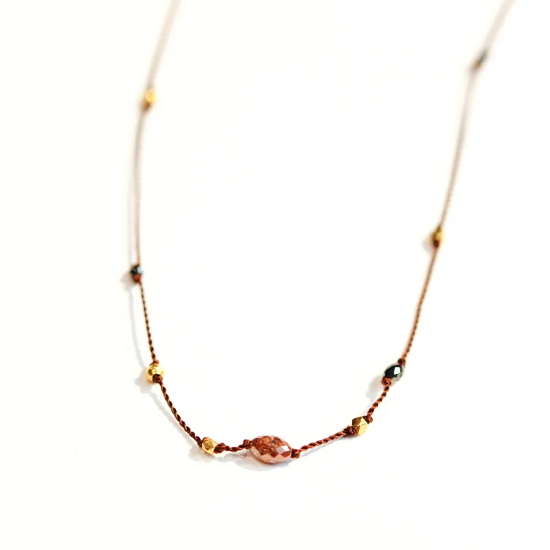 Woven cord necklaces-Red and Black Diamond Constellation Necklace