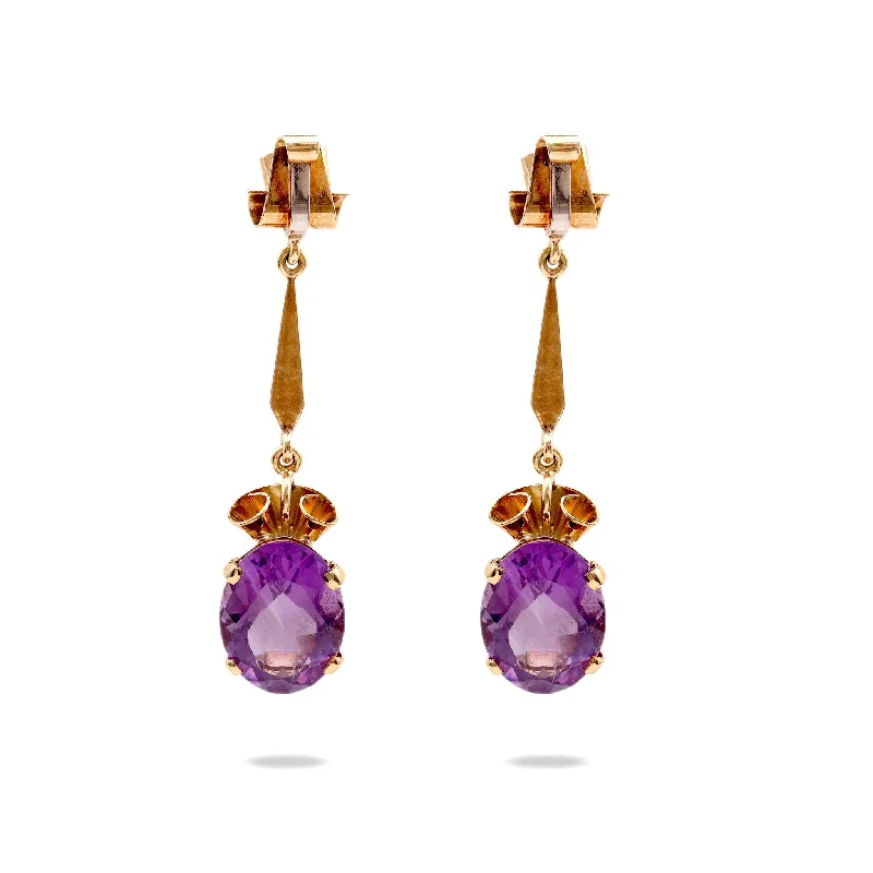 Gloss bead earrings-Retro 16.4 Carat Amethyst 18K Rose Gold Drop Earrings