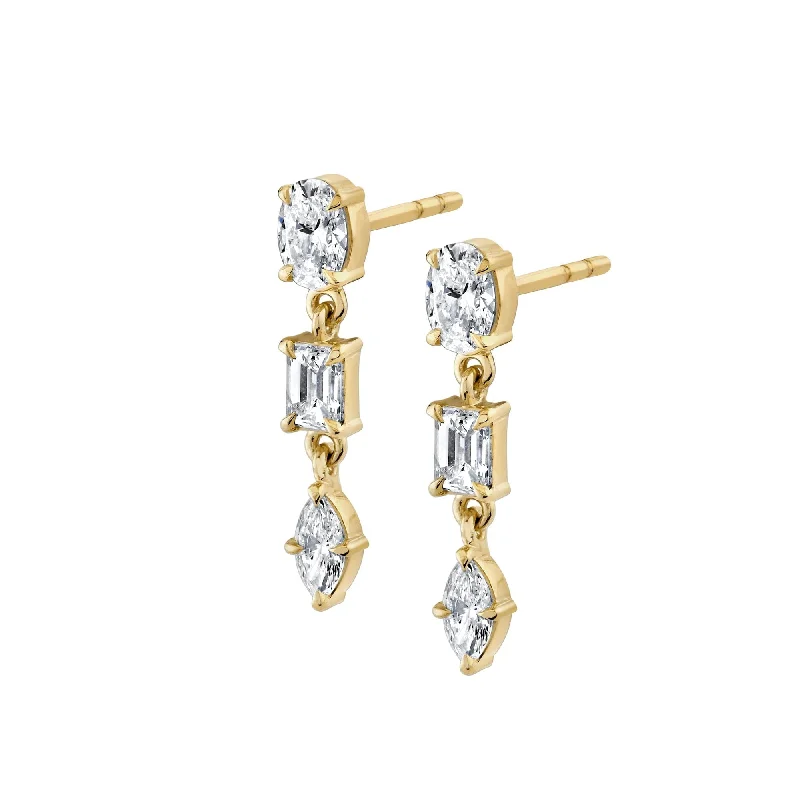 Rich tier earrings-Montage 3 Stone Drop Earrings