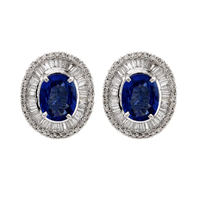 Rococo style earrings-GIA sapphire diamond 18k white gold halo earrings