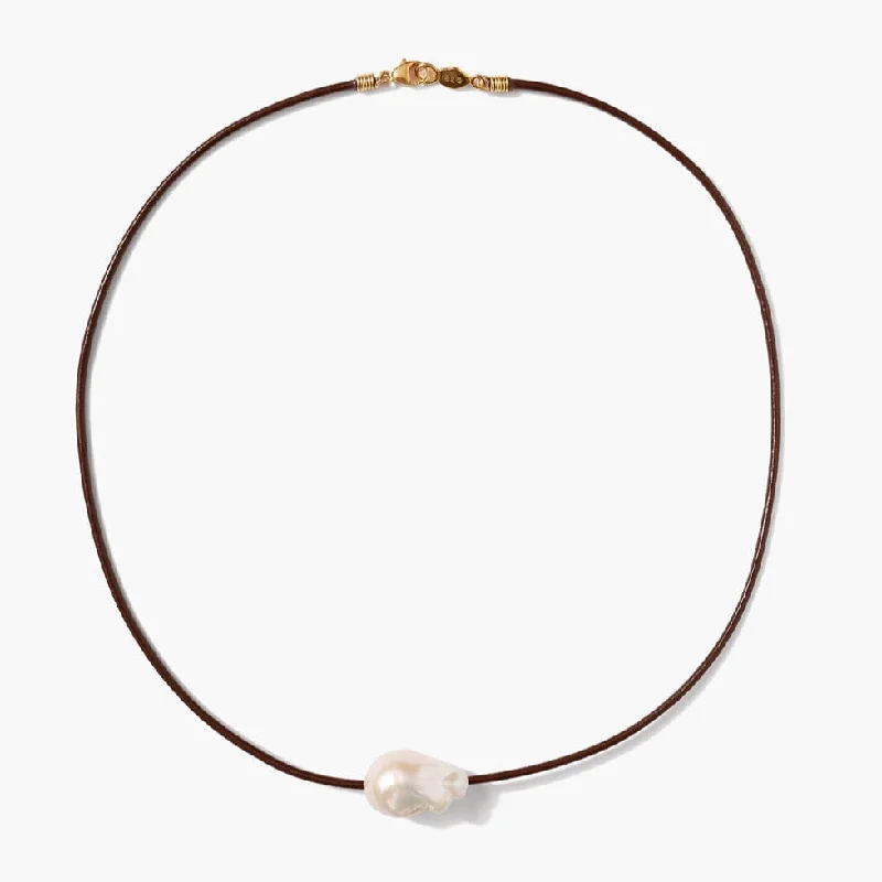 Fine-line necklaces-Isla Pearl Necklace - Brown