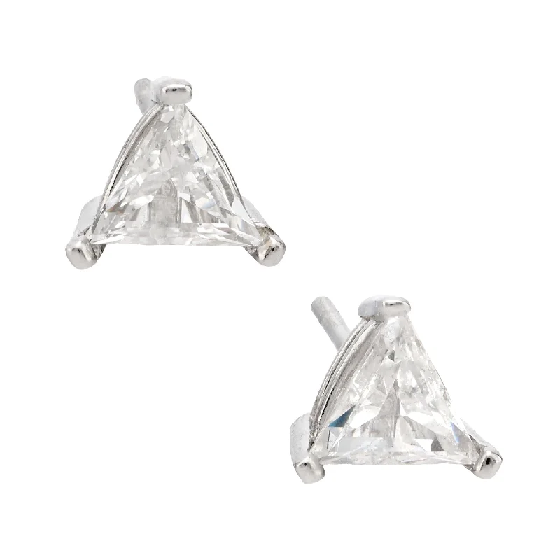 Seafoam motif earrings-Modern .97 carat total weight diamond 14k white gold triangle stud earrings