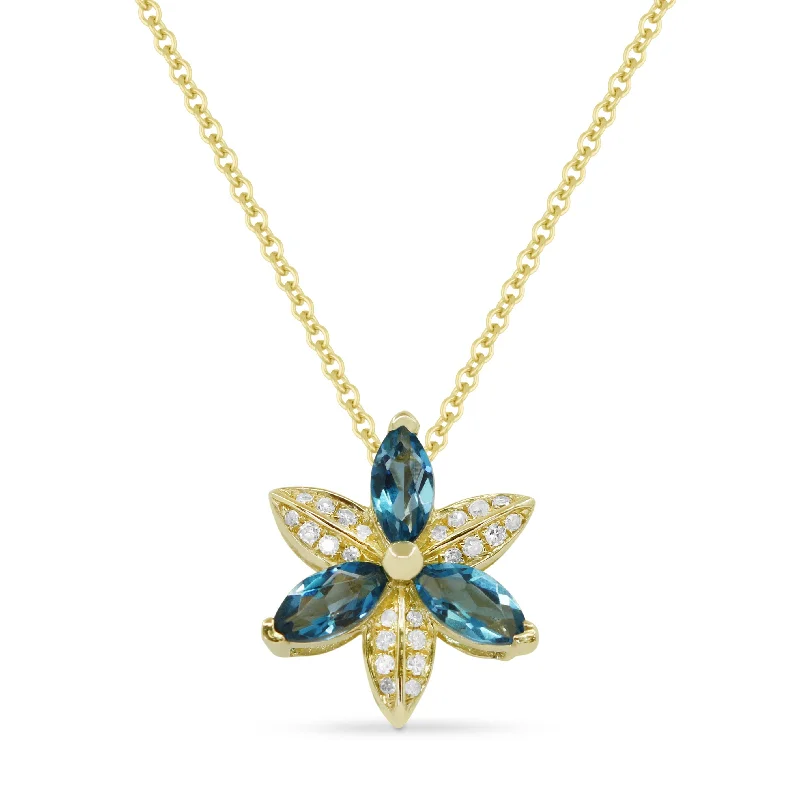 Chiseled disc necklaces-0.45Ct London Blue Topaz 16"pendant Necklace In 14K Yellow Gold