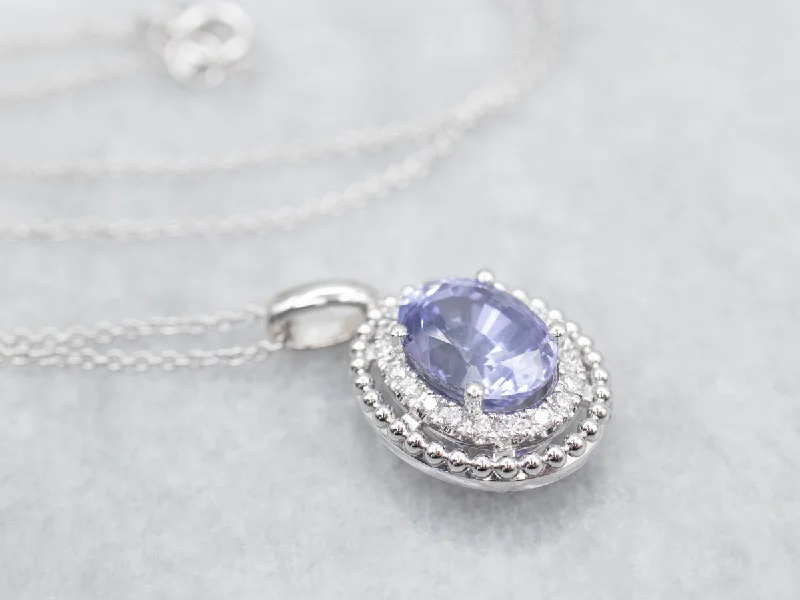 Straw weave necklaces-Sapphire and Double Diamond Halo Pendant Necklace