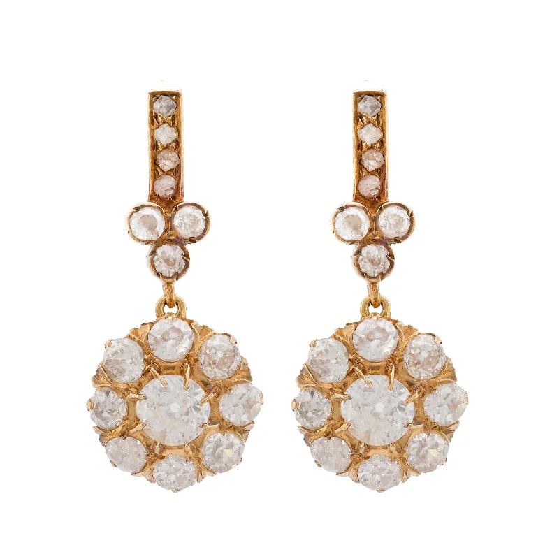 Cosmic themed earrings-Antique 2.5 Carat Total Weight Diamond 18K Yellow Gold Drop Earrings