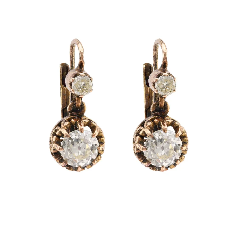 South Sea pearl earrings-Antique Inspired 1.93 Carat Old Mine Diamond 18K Rose Gold Earrings