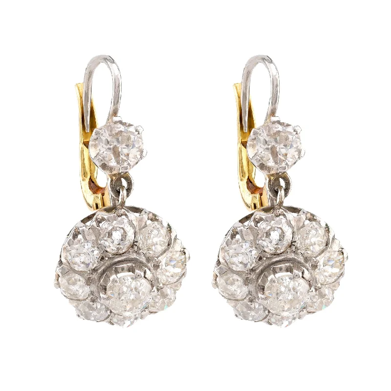 Bead cluster earrings-Edwardian Inspired 3 Carat Old Mine Diamond Platinum Earrings