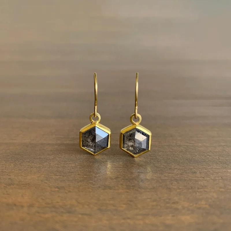 Fine wire earrings-Gray Diamond Hexagon Earrings