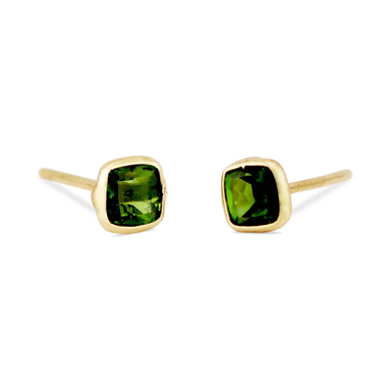 South Sea pearl earrings-Tsavorite Oval Stud Earring In 18K Yellow Gold