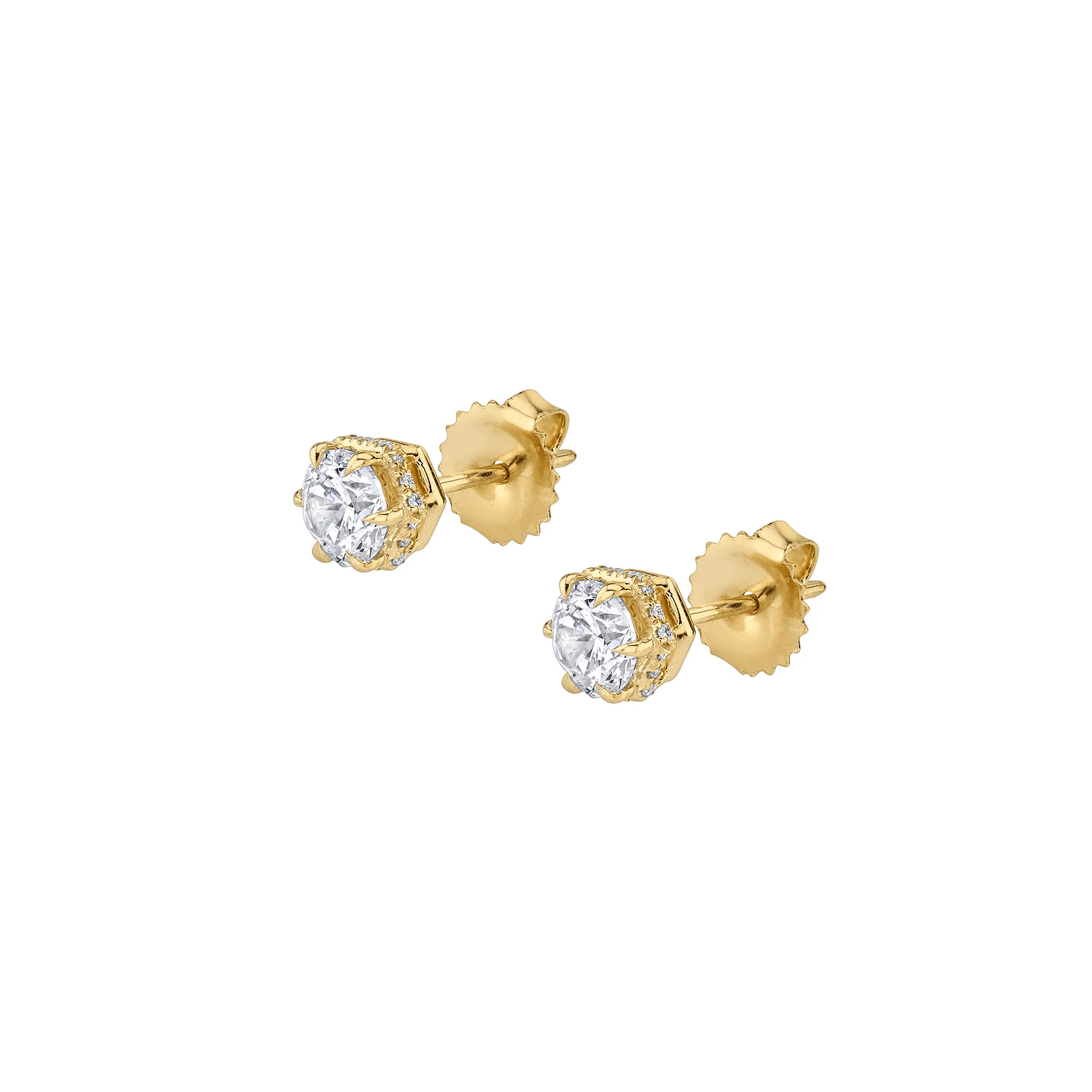 Fine rose earrings-Hex Hidden Halo Solitaire Studs