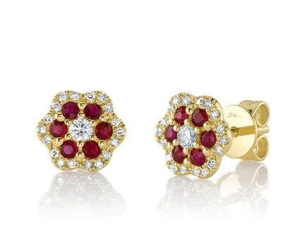 Polished gloss earrings-14 Karat Yellow Gold Ruby Earrings