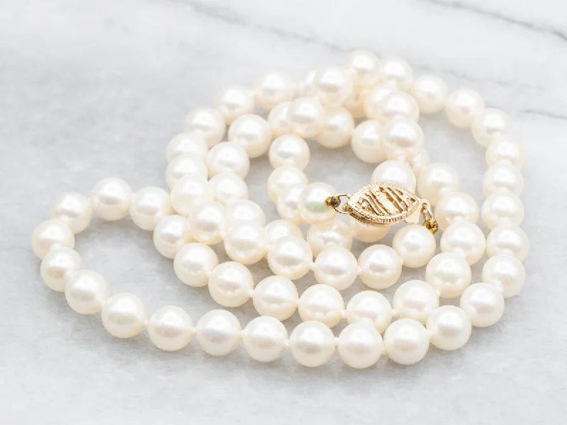 Frost glass necklaces-Yellow Gold Saltwater Pearl Necklace