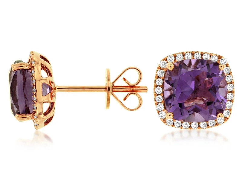 Modern cuff earrings-Amethyst & Diamond Stud Earrings