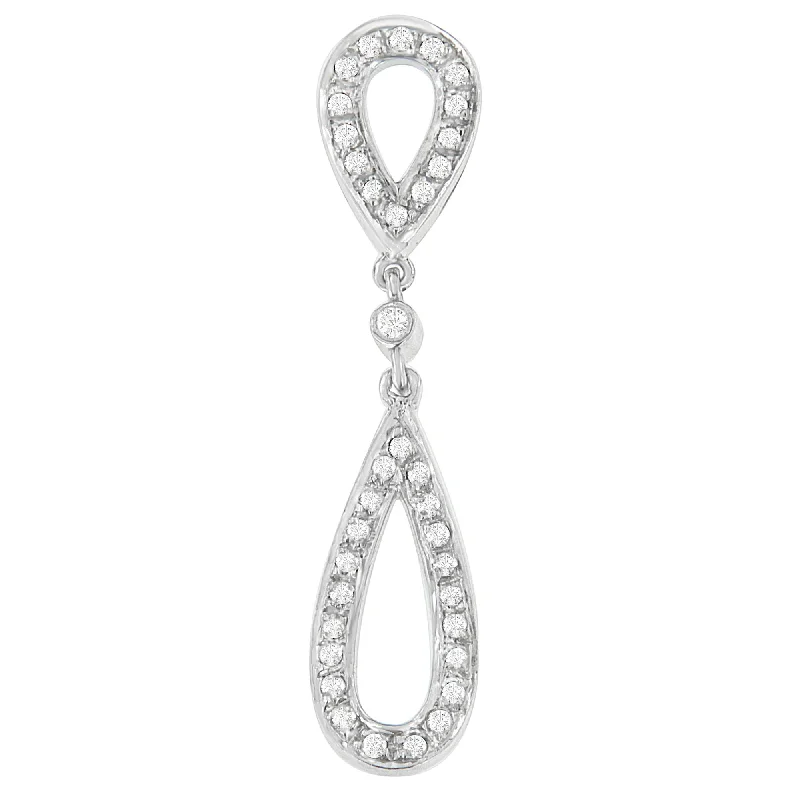 Bright stone necklaces-14 White Gold 1/4 cttw Round Cut Diamond Double Tear Drop Pendant Necklace