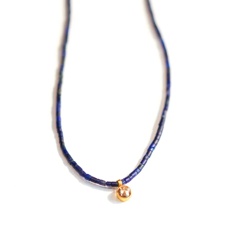 Stream shape necklaces-Lapis & Rose Cut Diamond Necklace