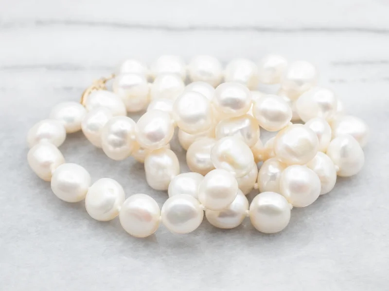 Fine-line necklaces-Yellow Gold Freshwater Pearl Necklace