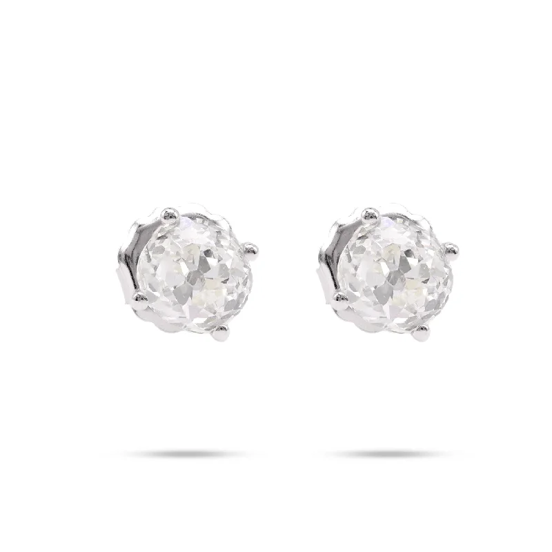 Oval stud earrings-2.37 Carat Old Mine Cut Diamond 14K White Gold Stud Earrings