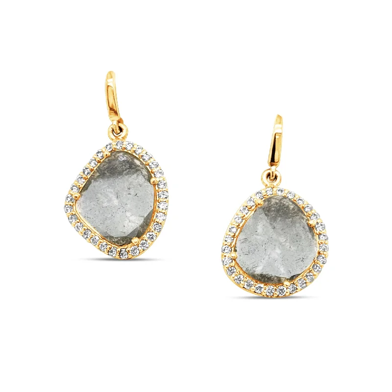 Smooth pearl earrings-Diamond & Diamond Slices Earring In 18K Yellow Gold