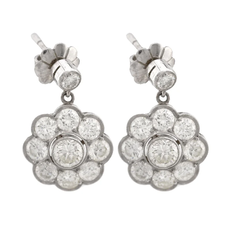 Tiny heart earrings-Art Deco Inspired 3 Carat Round Brilliant Diamond Platinum Cluster Earrings