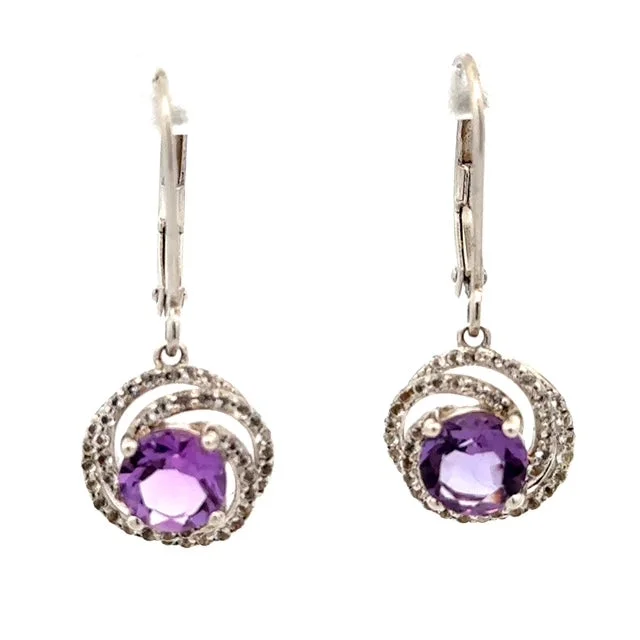 Bold hoop earrings-Sterling Silver Amethyst & White Topaz Earrings