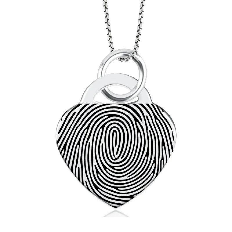 Multi-chain necklaces-High Polished Stainless Steel Fingerprint Heart Necklace