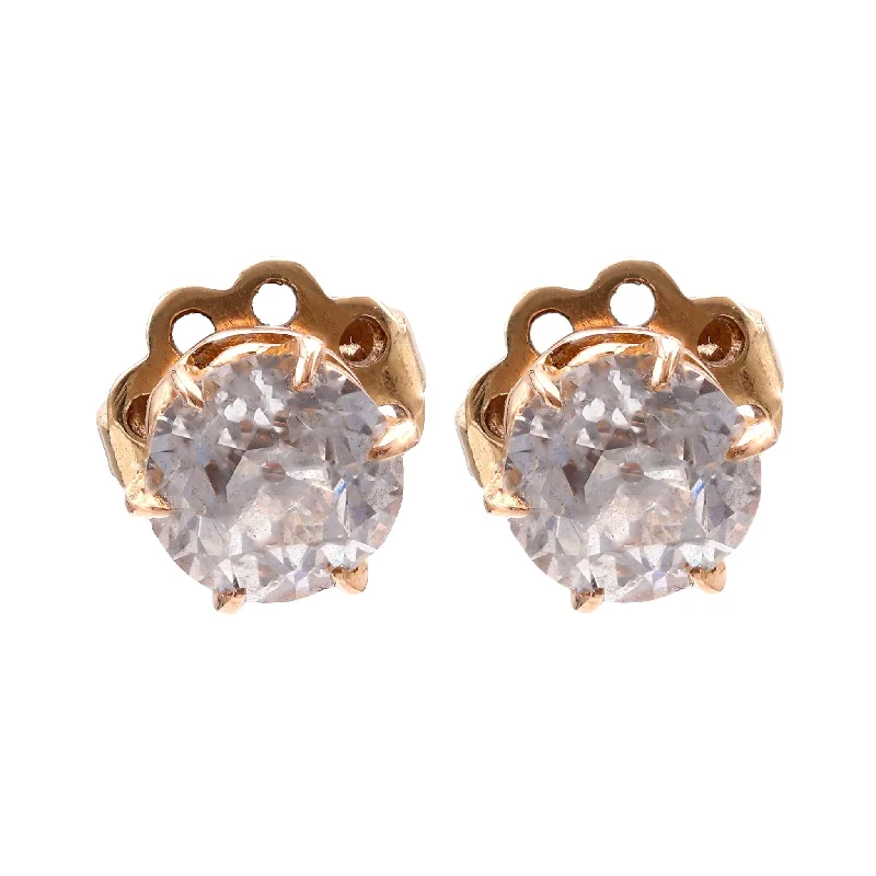 Soft enamel earrings-Antique Diamond 14K Rose Gold Stud Earrings